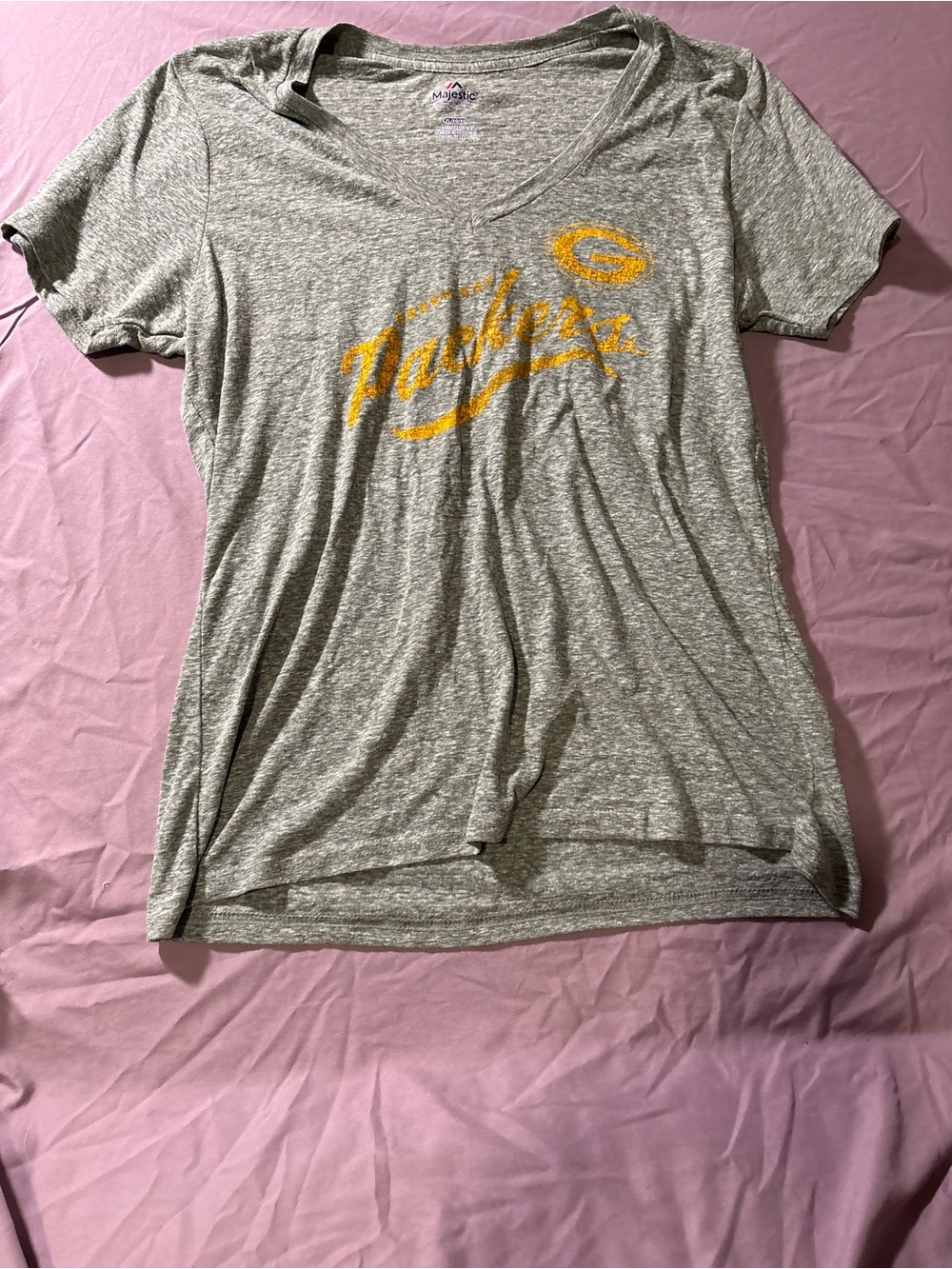 Green Bay Packers Women's Gray V-Neck Tee by Majestic